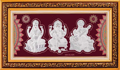 Laxmiji-Ganeshji-Saraswati Maa Frame - 999 Pure silver , 10 x 19 Inch