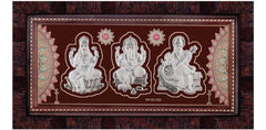 Laxmiji-Ganeshji-Saraswatiji Frame - 999 Pure silver , 6x 11 Inch