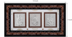 Laxmiji-Ganeshji-Saraswatiji Frame - 999 Pure silver , 7 x 14 Inch