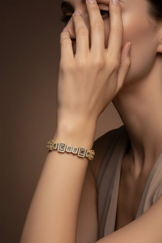 Sparkling Two-Stone Baguette and Round Diamonds Bracelet