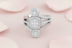 Horizontal Baguette and Round Diamond Fashion Ring