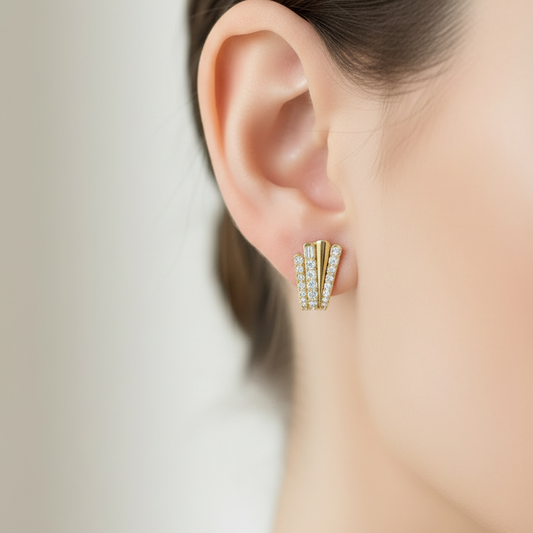 Multi-Row Gold And Diamond Huggies Earrings