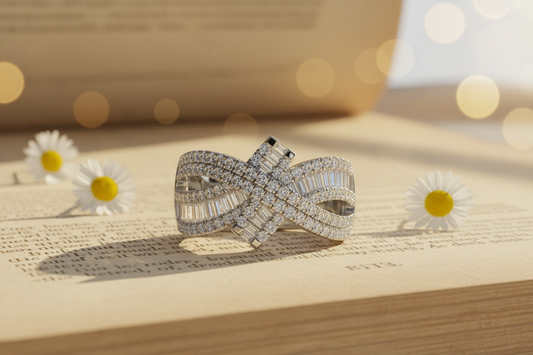 Geometric Baguette & Round Diamond Fashion Band Ring