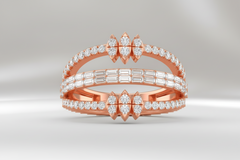 Sculptural Baguette and Round Diamond Bypass Anniversary Band Ring