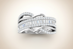 Sparkling Baguette and Round Diamond Statement Band Ring
