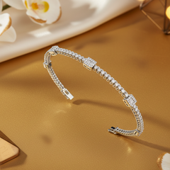 Art Deco Inspired Baguette & Round Diamond Cuff Bracelet