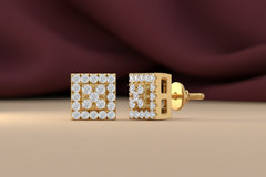 Square Diamond Illusion Stud Earrings with Double Halo