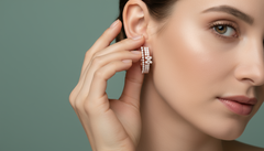 Diamond Double Row U-Shape Hoops Floral Earrings