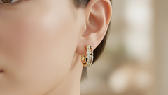 Diamond Double Row U-Shape Hoops Floral Earrings