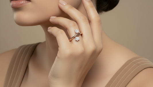 Bypass Ring with Two Floral Diamond Clusters