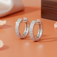 Two Row Diamond Huggie Hoop Earrings