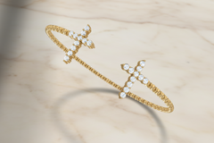 Beaded Cuff Bangle with Diamond Cross Ends