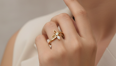 Blooming Love Gold & Lab Diamond Ring with Butterfly Design