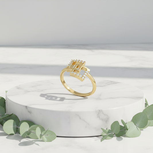 Glossy Interlinked Square Lab Diamond Ring Band