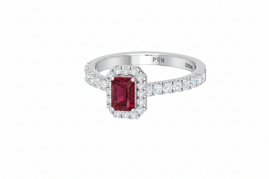 Emerald Cut Ruby With Diamonds