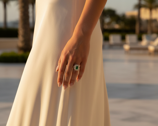 Emerald Cut Emerald With Double Halo