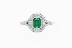 Emerald Cut Emerald With Double Halo