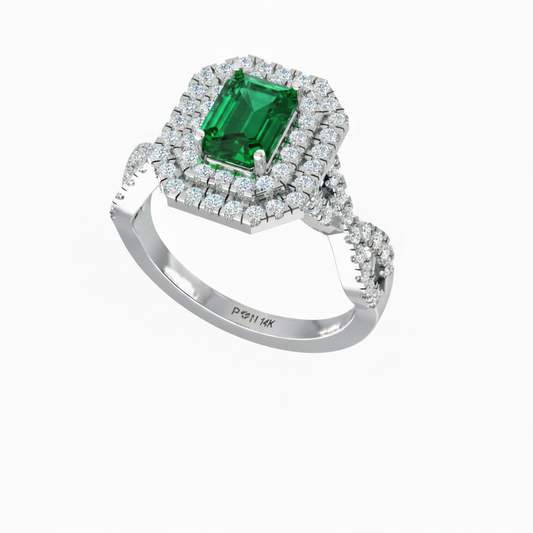 Emerald Cut Emerald One Cart With Double Halo