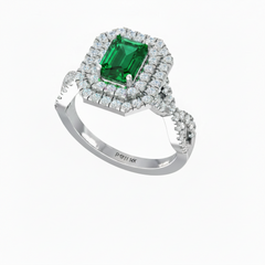Emerald Cut Emerald One Cart With Double Halo