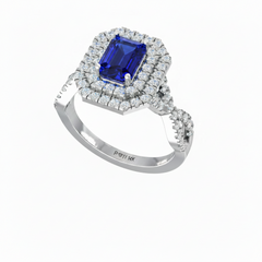 Emerald Cut Sapphire One Cart With Double Halo