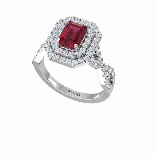Emerald Cut Ruby One Cart With Double Halo