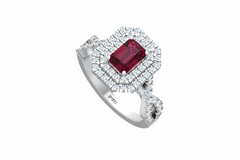Emerald Cut Ruby One Cart With Double Halo