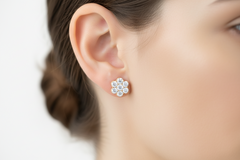 Brilliant Diamond Cluster Flower Stud Earrings