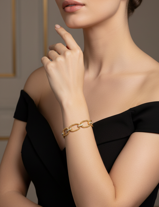 Two-Tone Gold Rope Link Diamond Bracelet