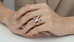 Wide Interwoven Gold and Diamond Cocktail Ring