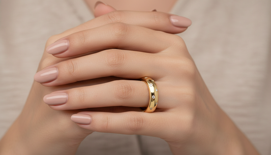 Modern Polished Gold Ring with Scattered Diamond Accents