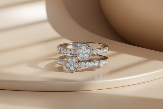 Sparkles Two Flower Bypass Silver Ring