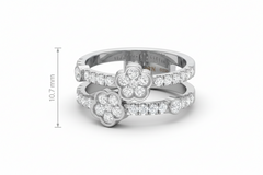 Sparkles Two Flower Bypass Silver Ring