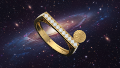 Modern Diamond Bar and Beaded Sphere Gold Ring