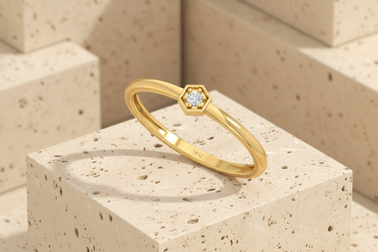 Stackable Hexagon Frame Solitaire Diamond Ring