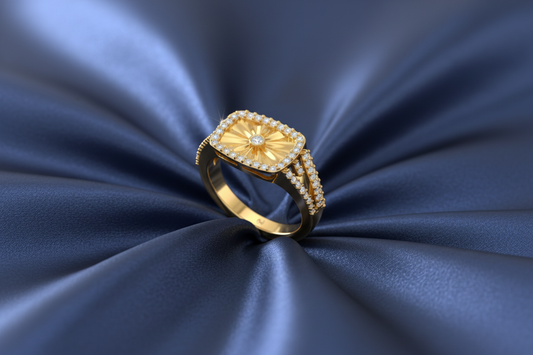 Two-Tone Sunburst Rectangular Signet Ring