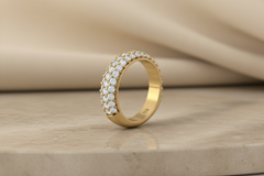 Triple Row Round Diamond Half Eternity Wedding Band