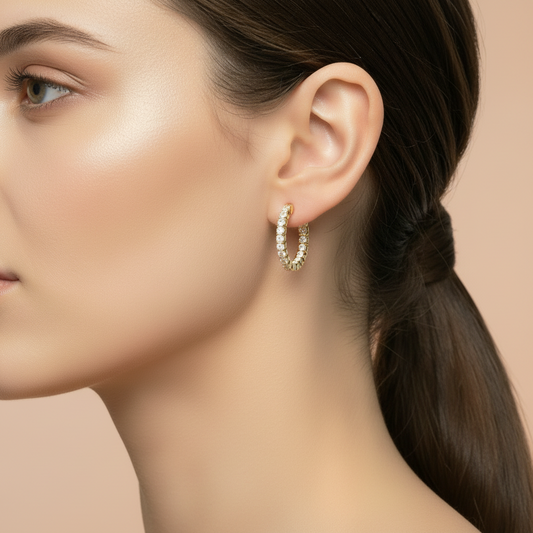 Classic Gold Huggie Earrings with Diamonds