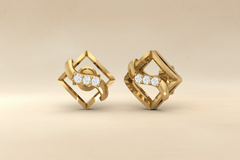 Classic Gold Square Wavy Diamond Earrings