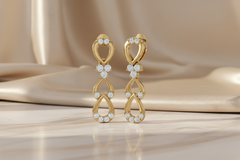 Classic Leaf Motif Gold & Lab Diamond Dangle Earrings