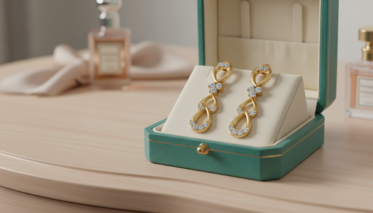 Classic Leaf Motif Gold & Lab Diamond Dangle Earrings