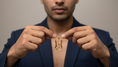 Gold Om Shield Pendant with Lab Diamond