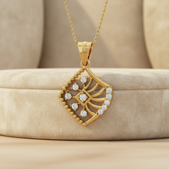 Modern Gold & Lab Diamond Finish Crystal Grid Design Pendant