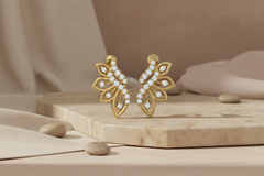 Classic Fern Foliage Gold & Lab Diamond Studs Earring