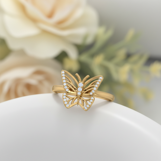 Gold Diamond Butterfly Ring