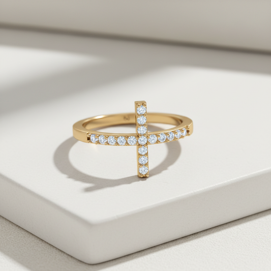 Sideways Cross Diamond Band Ring