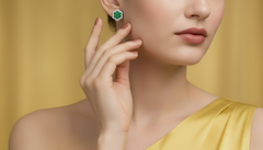 Brilliant Cut Emerald & Diamond Floral Cluster Studs Earring