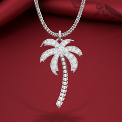 Brilliant 0.16 Cttw Diamond Tropical Palm Tree Necklace With Chain