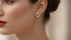 Romantic Gold Dual Heart Diamond Cluster Studs Earring