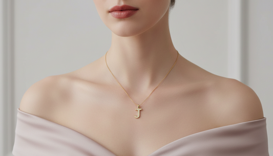 Dainty Gold & Diamond J Alphabet Pendant