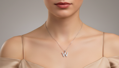 Dainty Gold & Diamond W Alphabet Pendant